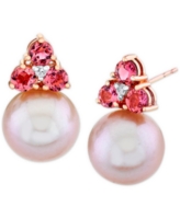 Pink Cultured Freshwater Pearl (10mm), Pink Tourmaline (1-1/5 ct. t.w.) & Diamond Accent Stud Earrings in 14k Rose Gold - Rose 