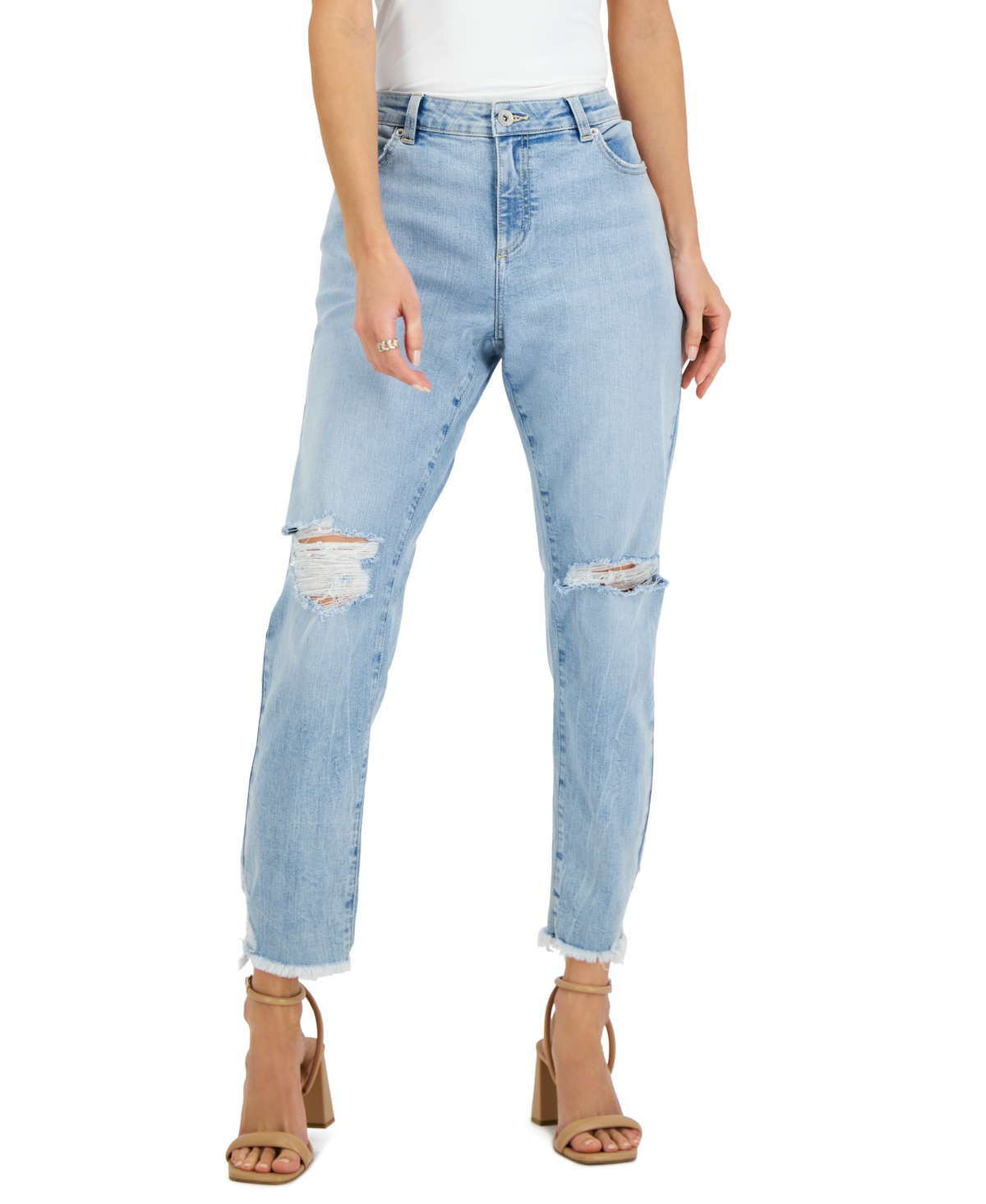  Inc International Concepts Women's Mid-Rise Ripped Straight-Leg Jeans, Created for Macy's