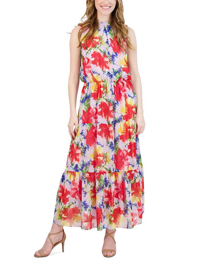Donna Ricco Women's Printed Tiered Maxi Dress - Macy's