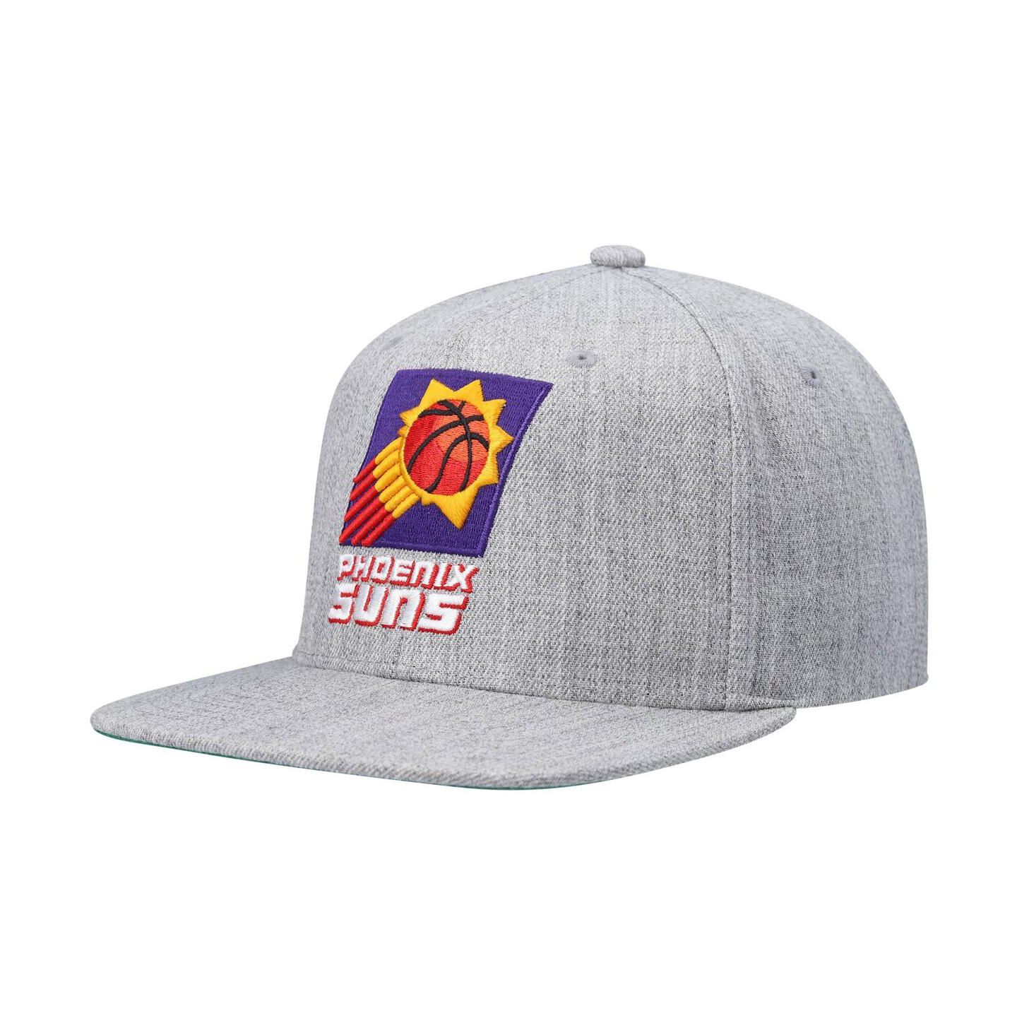 Мужская кепка Mitchell & Ness Heathered Gray Phoenix Suns Hardwood Classics Team 2.0 Snapback Hat — фото 2