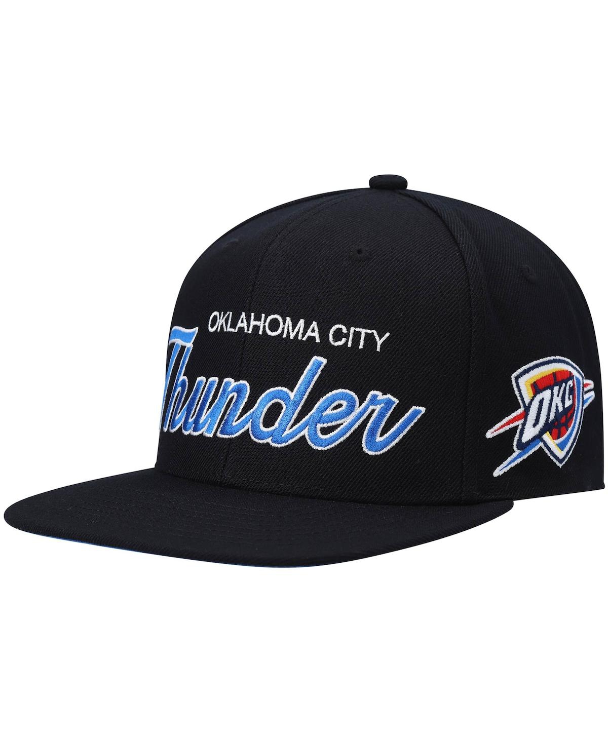 Mitchell & Ness Men's  Black Oklahoma City Thunder Hardwood Classics Script 2.0 Snapback Hat In Black