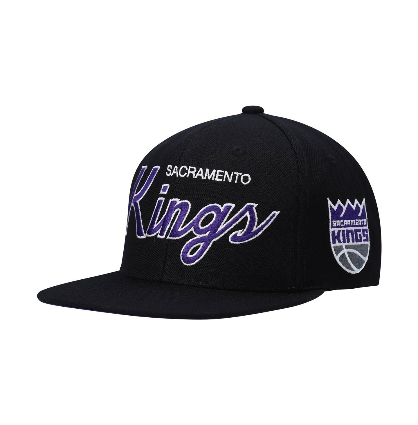Мужская кепка Mitchell & Ness Black Sacramento Kings Hardwood Classics Script 2.0 Snapback Hat — фото 4