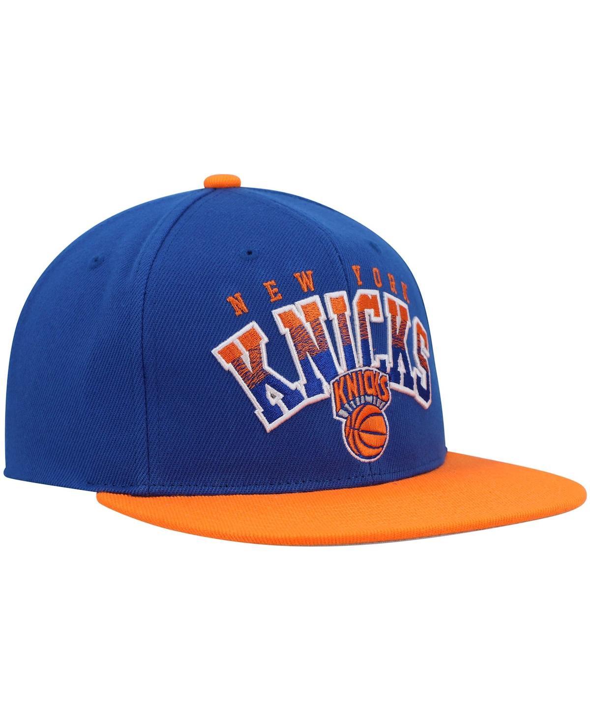 Shop Mitchell & Ness Men's  Blue And Orange New York Knicks Gradient Wordmark Snapback Hat In Blue,orange