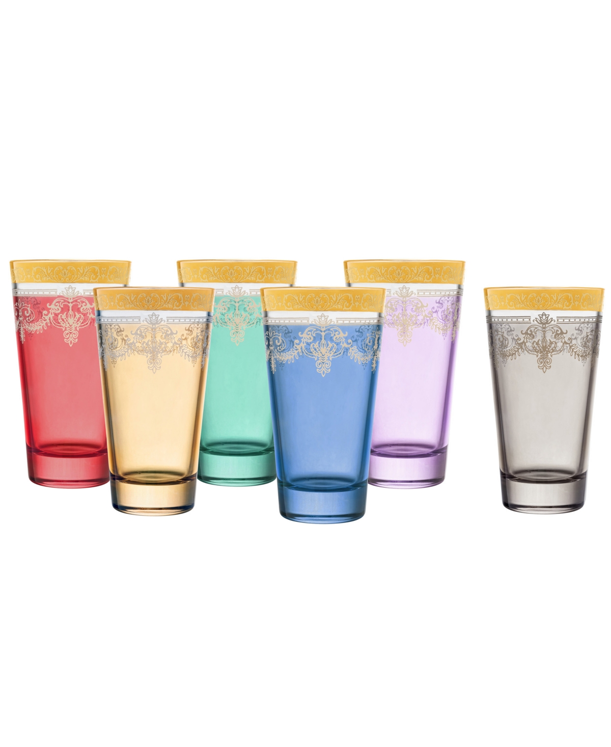 Shop Lorren Home Trends Highball 6 Piece Gold Band Glass Set In Multicolor