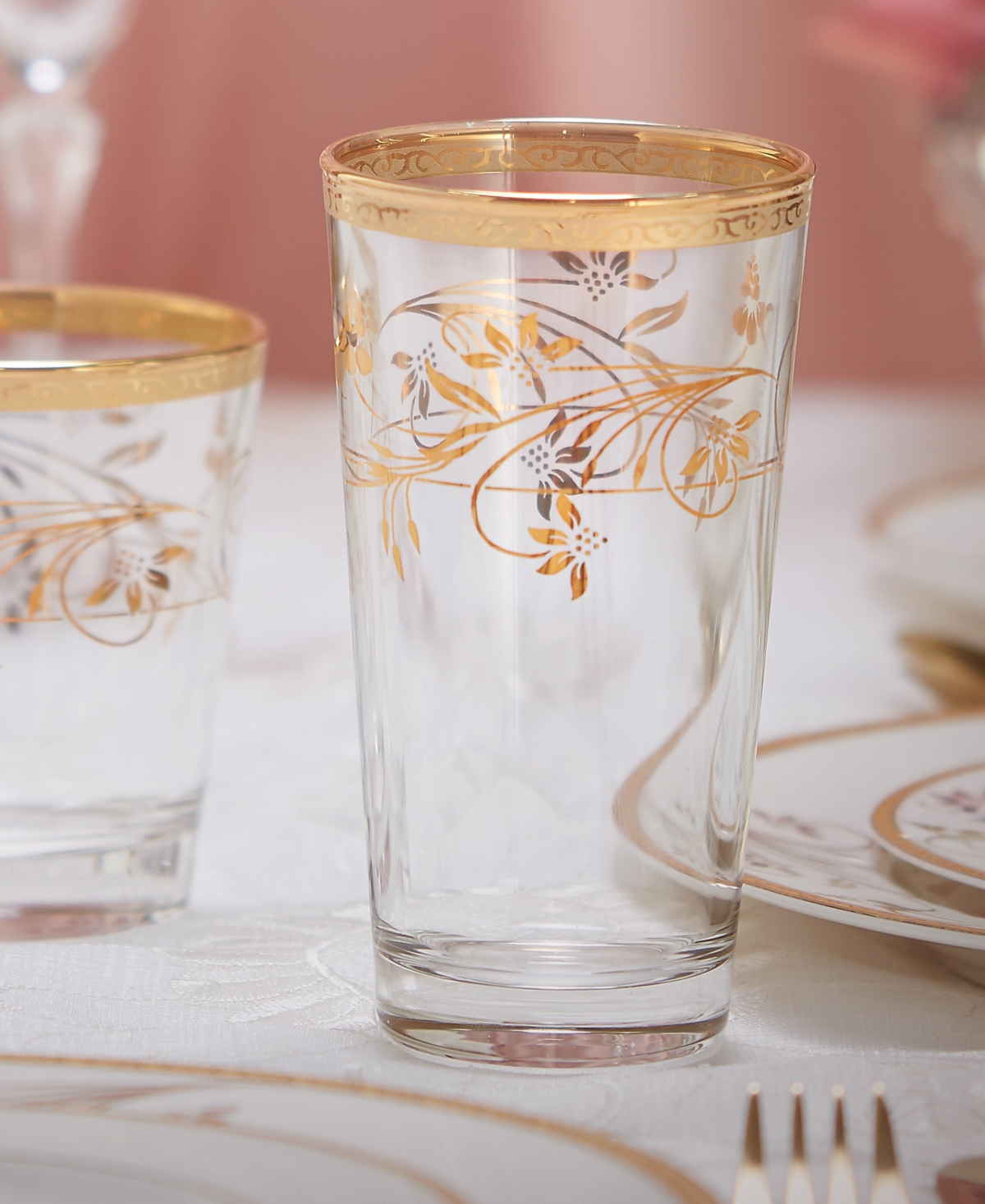 Lorren Home Trends 4 Piece Rosalia Flower High Ball Set - Gold-Tone