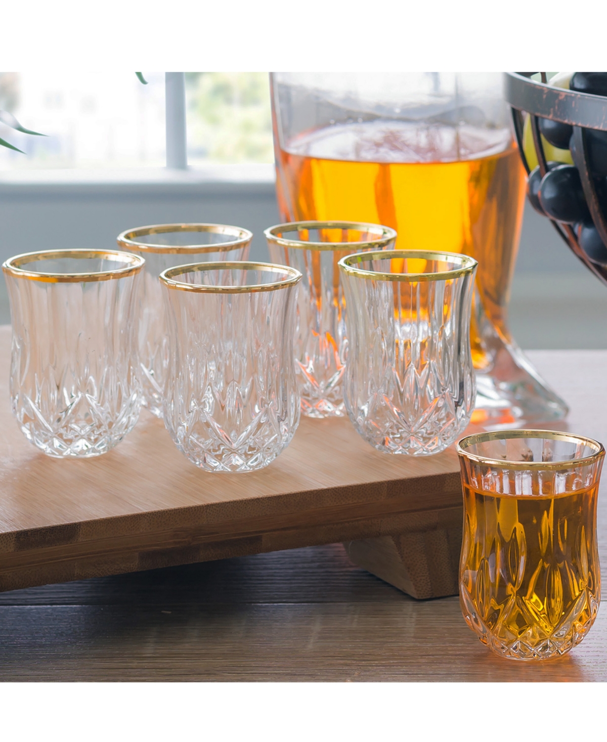 Opera Gold Collection 6 Piece Crystal Shot Glass with Gold Rim Set - Gold-Tone