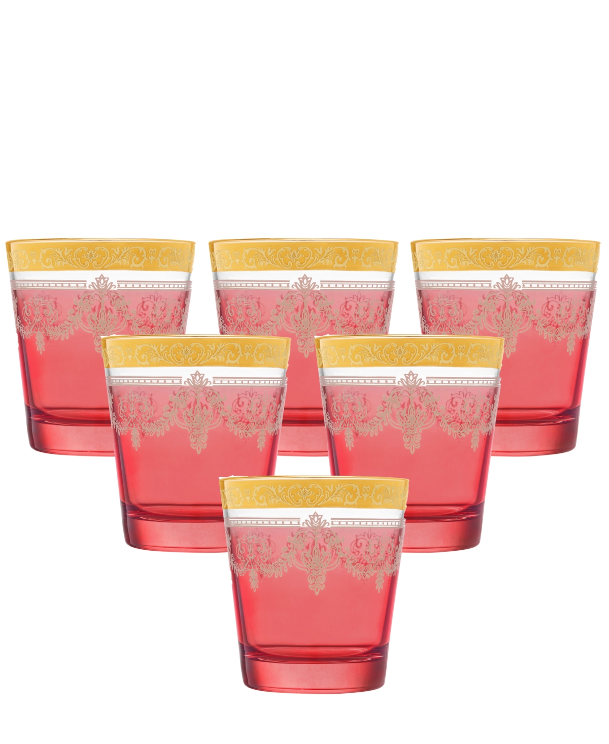 Lorren Home Trends Double Old Fashion 6 Piece Gold Band Glass Set In Red