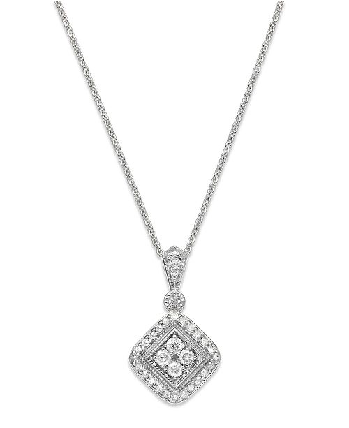 Macy's Sterling Silver Diamond Square Pendant Necklace (1/3 ct. t.w