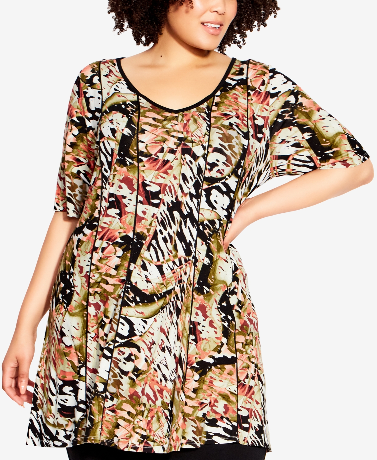 Avenue Plus Size Swing Panel Print Tunic Top In Floatation