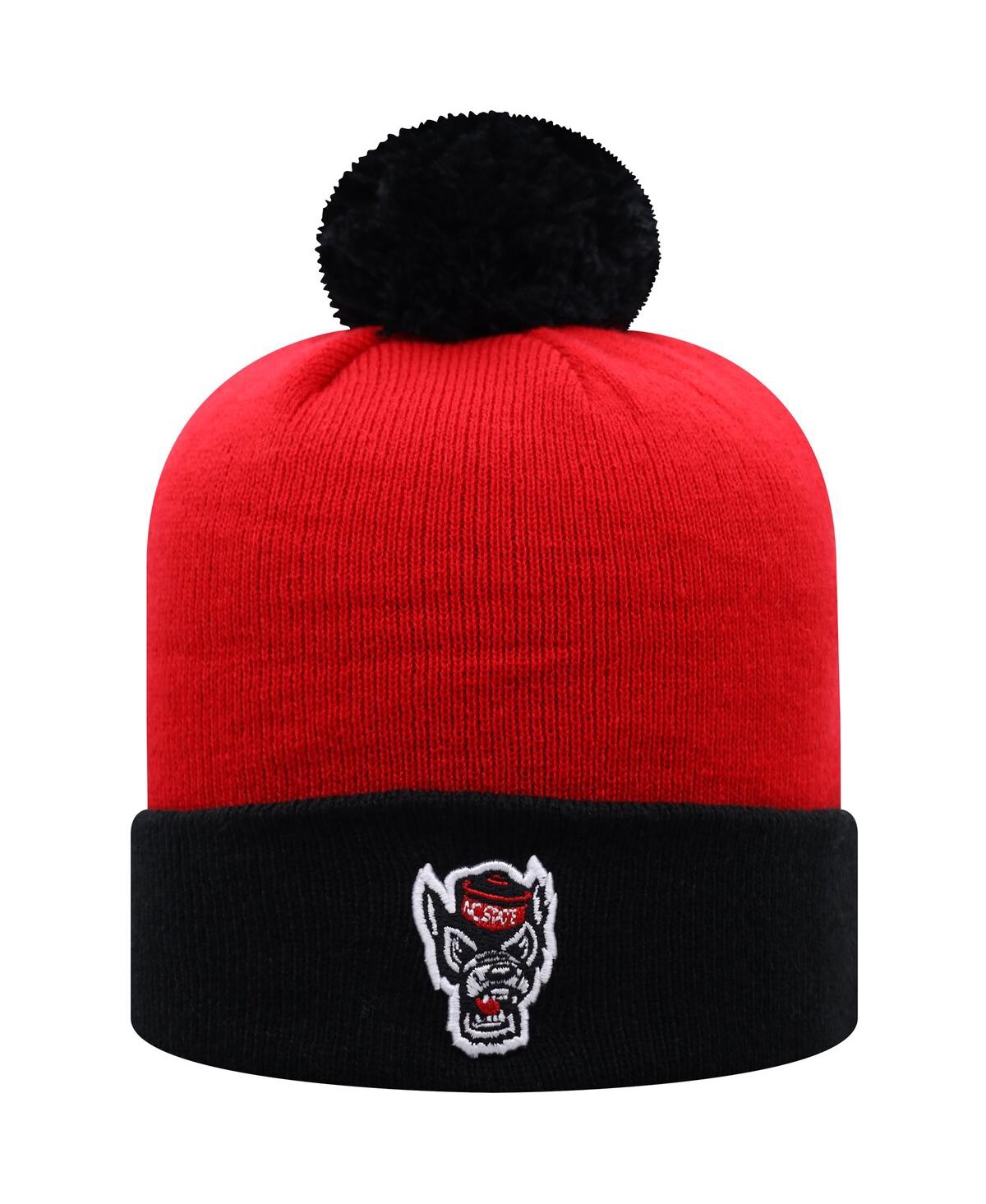 Top Of The World Men's Red And Black Nc State Wolfpack Core 2-tone Cuffed Knit Hat In Red,black