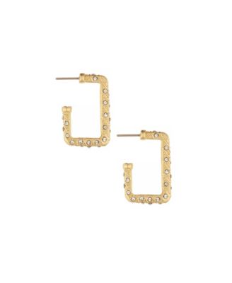ETTIKA - 18k Gold-Plated Pav&eacute;-Studded Rectangle Hoop Earrings