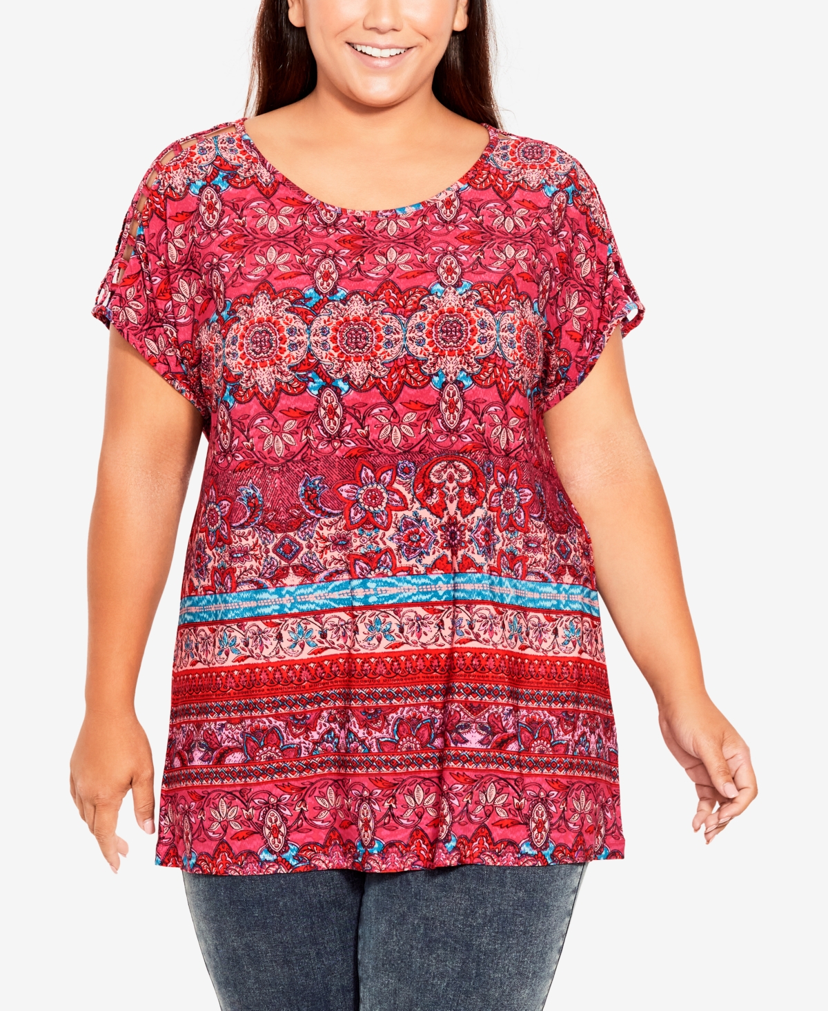 Avenue Plus Size Phoebe Lattice Border Top