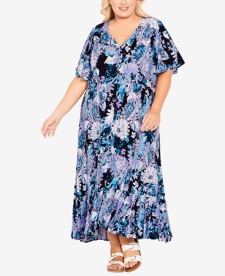 AVENUE Plus Size Sasha Flutter Sleeve Maxi Dress - Macy's