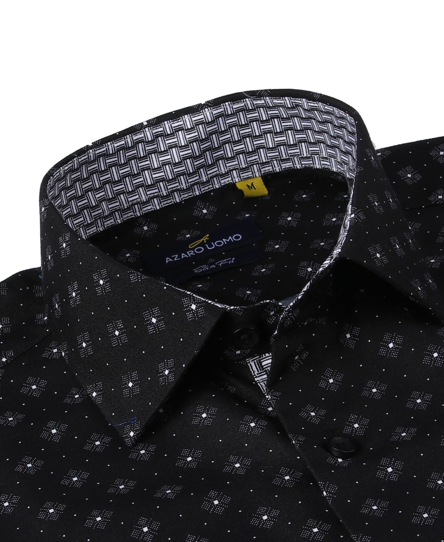 Мужская рубашка Azaro Uomo Business Geometric Long Sleeve Button Down Shirt, цвет: Чёрный — фото 2
