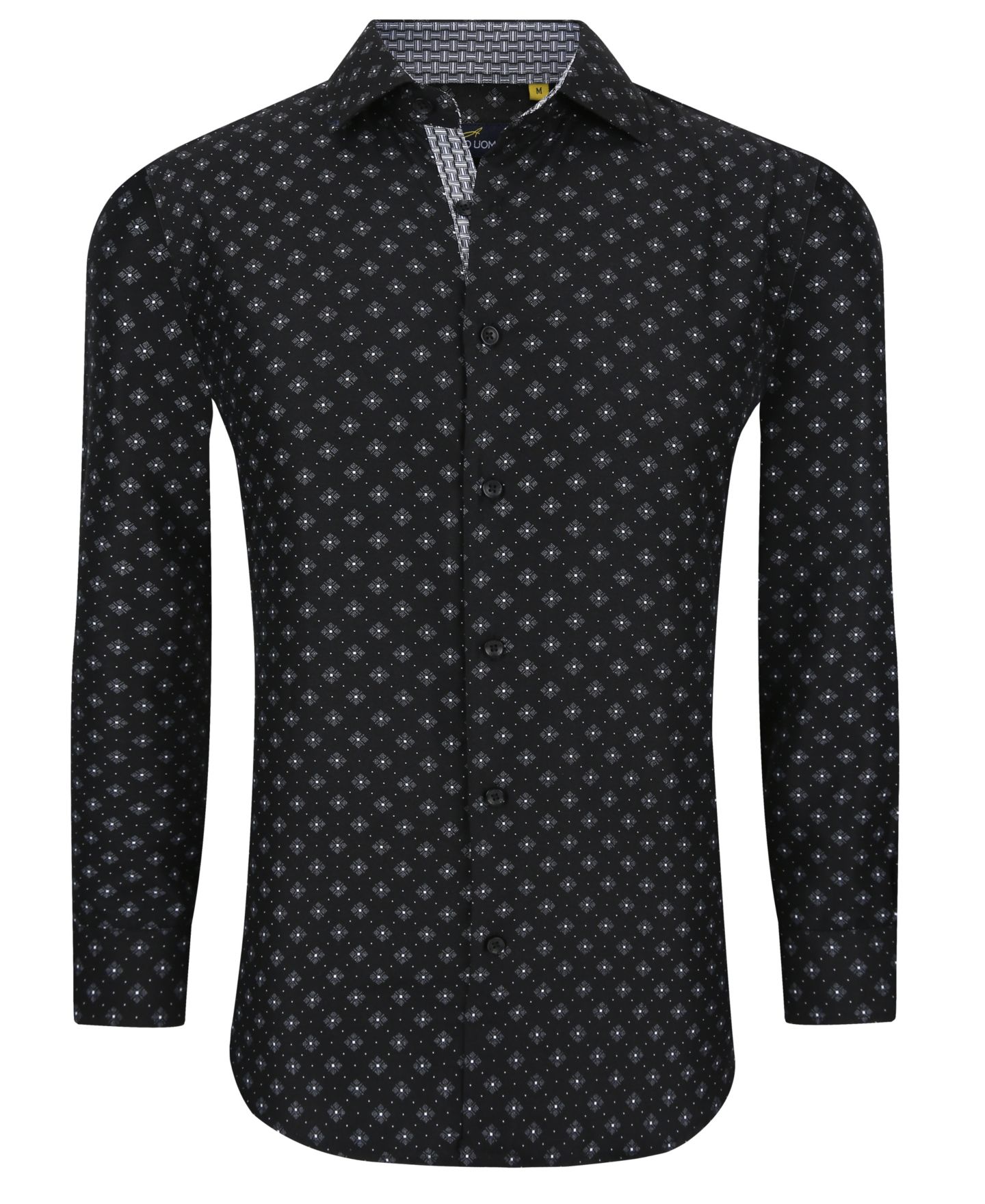 Мужская рубашка Azaro Uomo Business Geometric Long Sleeve Button Down Shirt, цвет: Чёрный — фото 3
