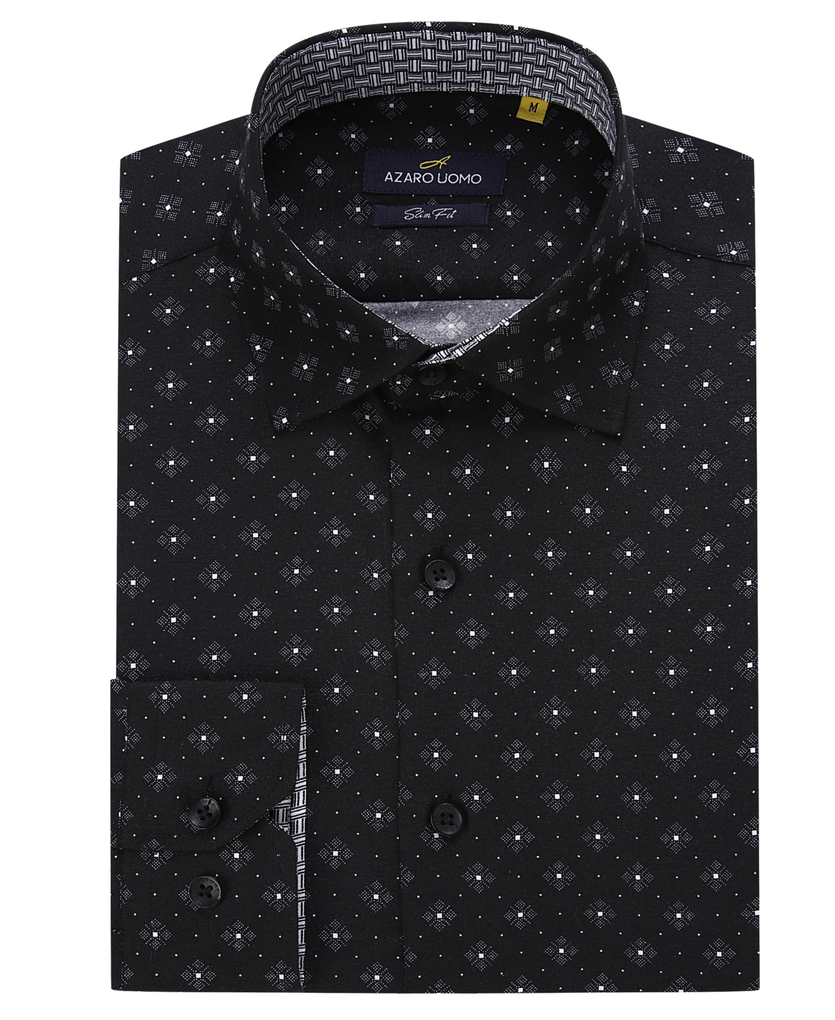 Men's Business Geometric Long Sleeve Button Down Shirt - Black
