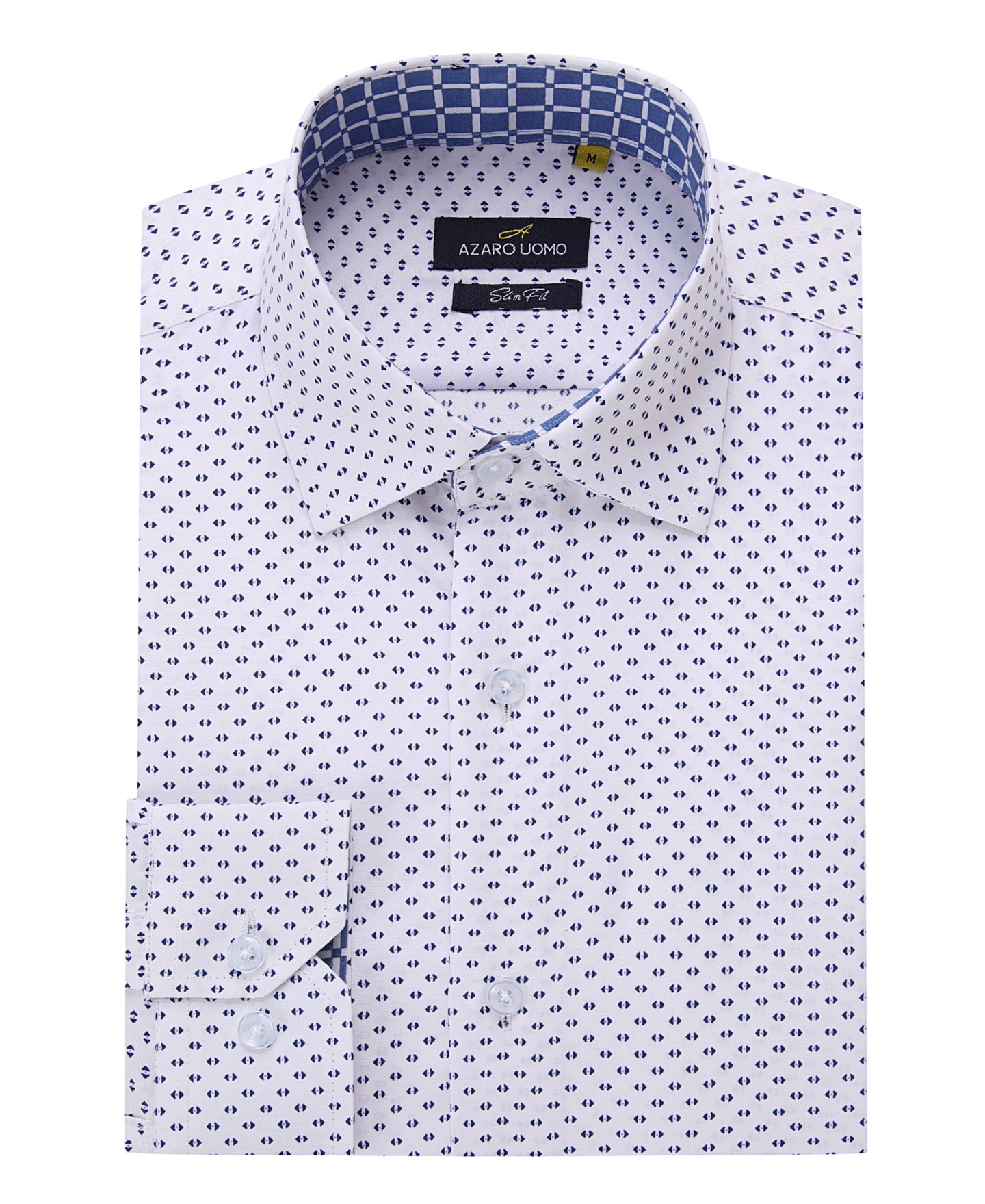 Мужская рубашка Azaro Uomo Business Geometric Long Sleeve Button Down Shirt, цвет: Синий — фото 1