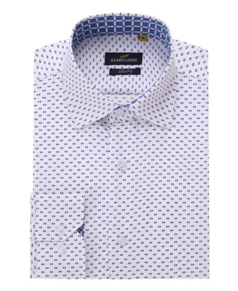 Мужская рубашка Azaro Uomo Business Geometric Long Sleeve Button Down Shirt, цвет: Синий