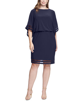 Jessica Howard Plus Size Illusion-Trim Blouson Dress - Macy's