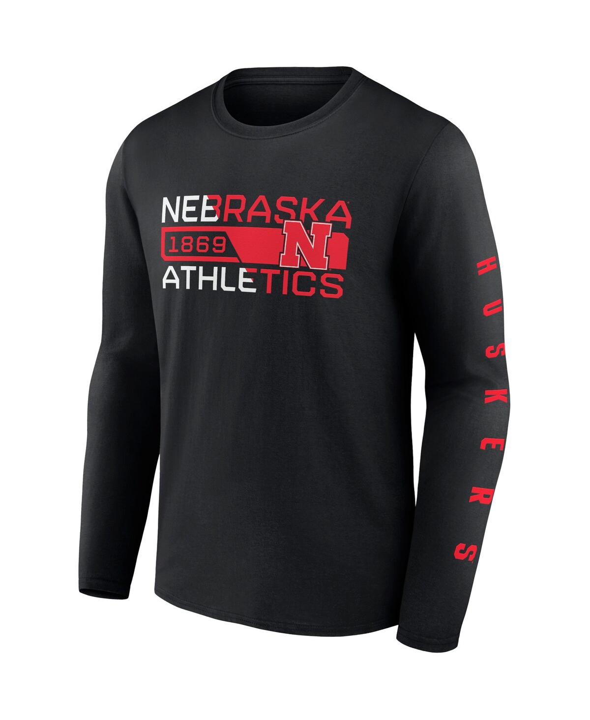 Shop Fanatics Men's  Black Nebraska Huskers Broad Jump 2-hit Long Sleeve T-shirt