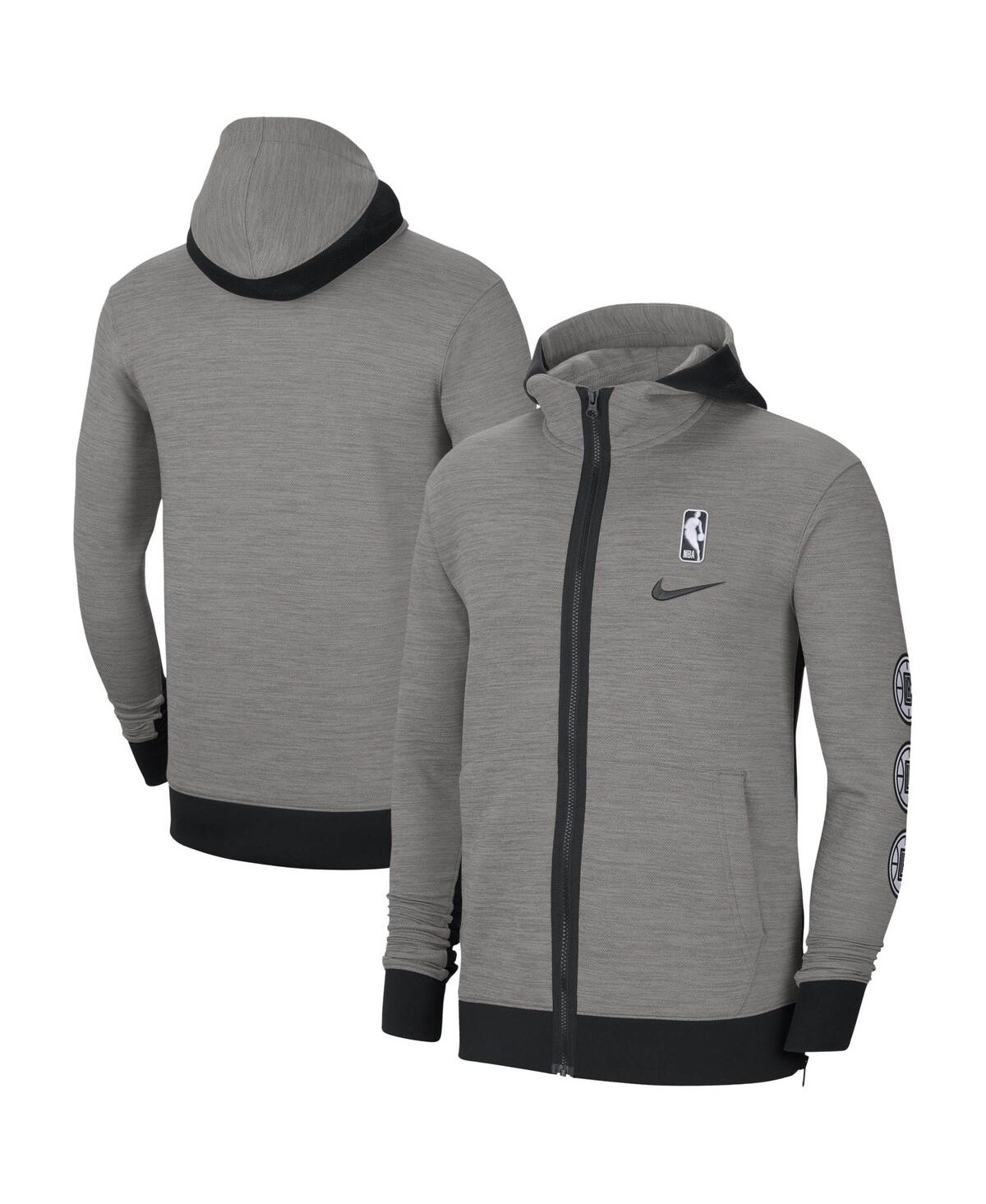 Men's Nike Heathered Charcoal La Clippers Authentic Showtime Performance Full-Zip Hoodie Jacket