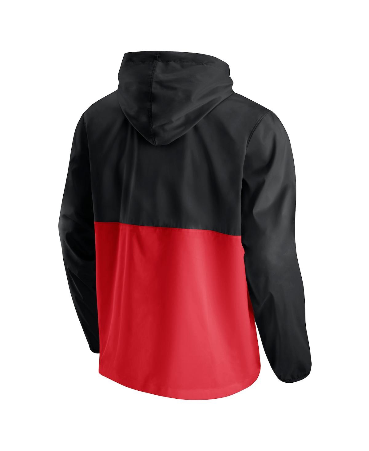 Shop Fanatics Men's  Black, Red Portland Trail Blazers Anorak Block Party Windbreaker Half-zip Hoodie Jack In Black,red