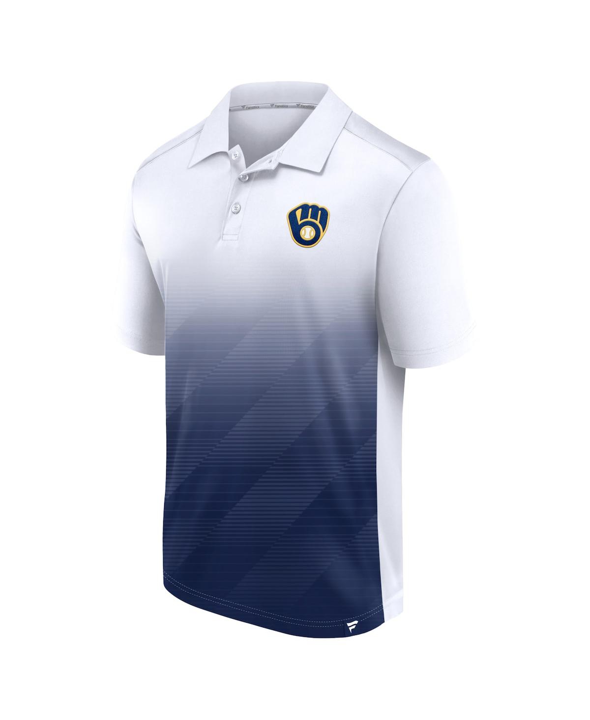 Shop Fanatics Men's  White And Navy Milwaukee Brewers Iconic Parameter Sublimated Polo Shirt In White,navy