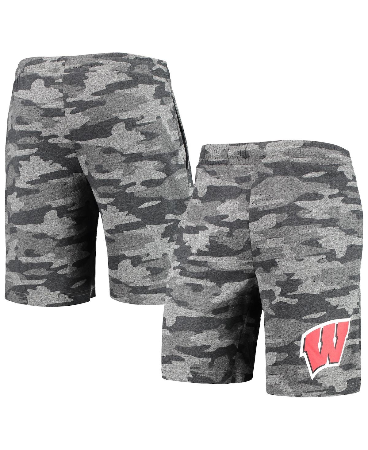 Concepts Sport Men's  Charcoal, Gray Wisconsin Badgers Camo Backup Terry Jam Lounge Shorts In Charcoal,gray