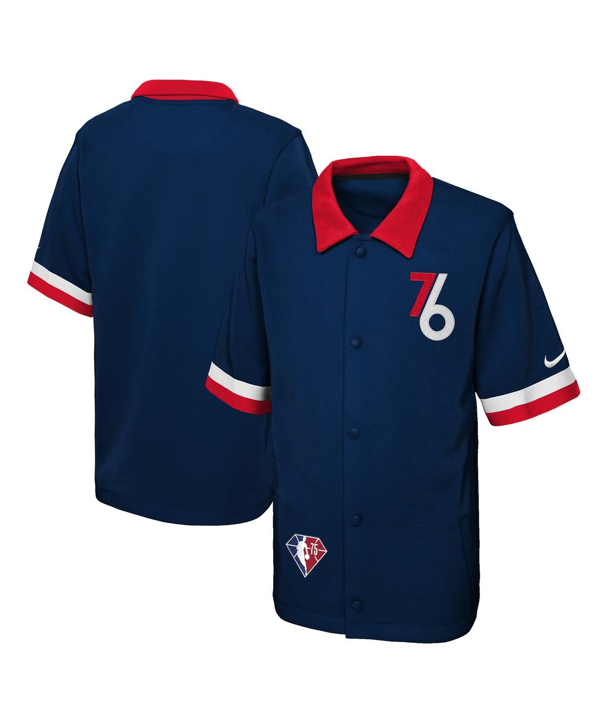 Nike Kids' Big Boys  Navy Philadelphia 76ers 2021/22 City Edition Therma Flex Short Sleeve Collar Jacket