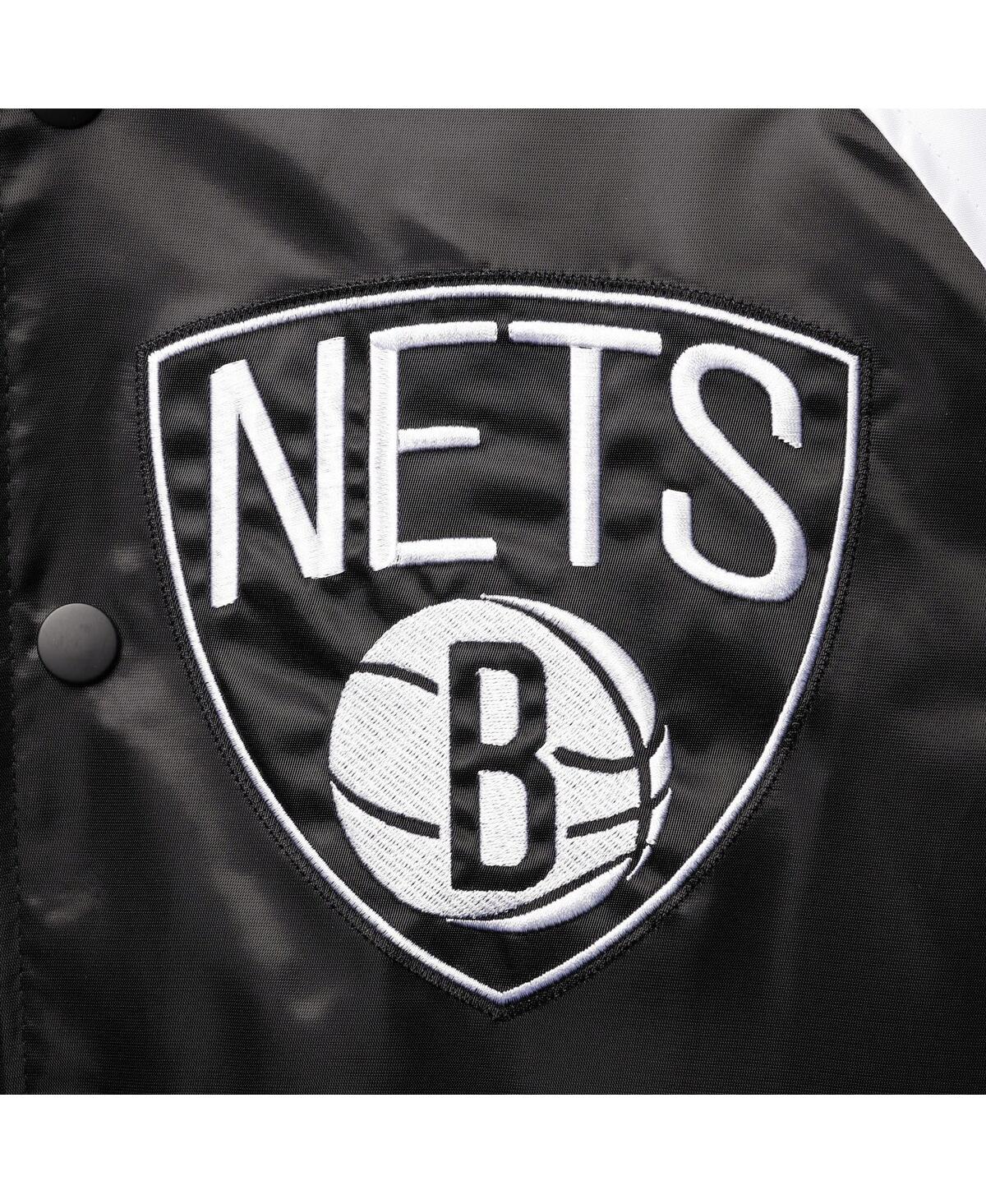 Starter Gray Brooklyn Nets Slider Satin Full-snap Varsity Jacket In Black,gray