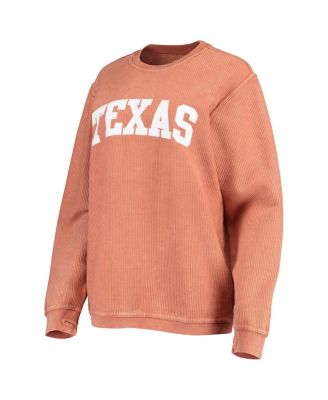 Women's Texas Orange Texas Longhorns Comfy Cord Vintage-Like Wash Basic Arch Pullover Sweatshirt