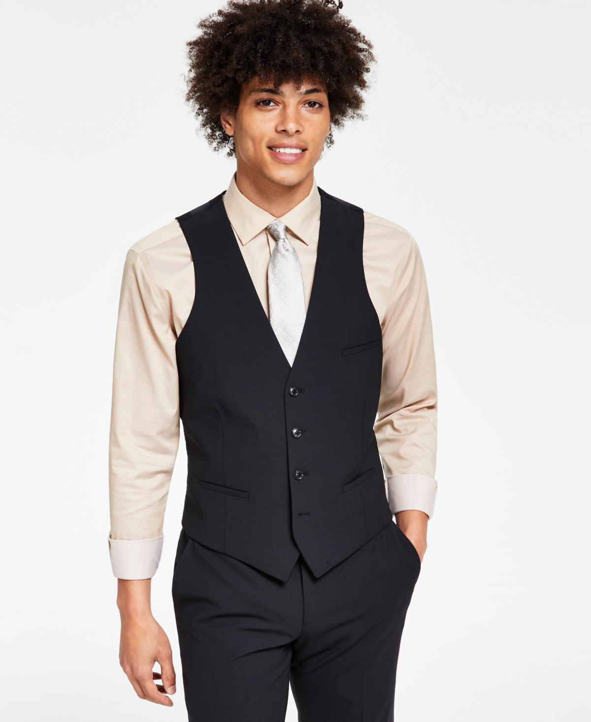 Men's Slim-Fit Wool Suit Vest, Created for Macy's - Navy Plaid