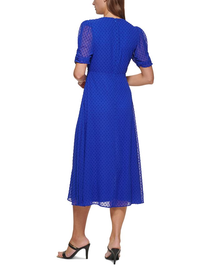 DKNY Women's Mixed Media Dress - Scuba Crepe With Side Ruching & Chevron Details