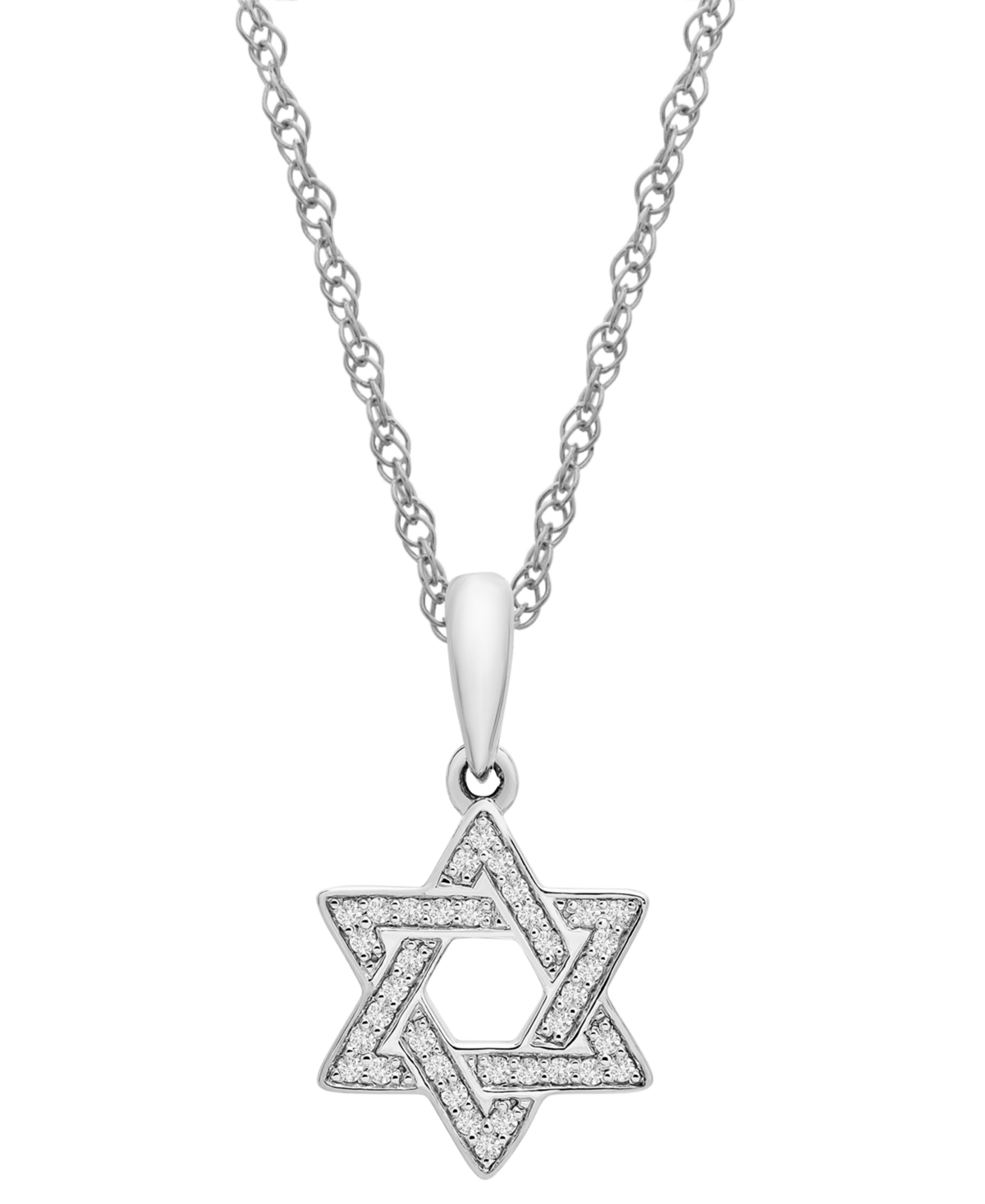 Diamond Star of David 18" Pendant Necklace (1/10 ct. t.w.) in 10k White or Yellow Gold, Created for Macy's - White Gold