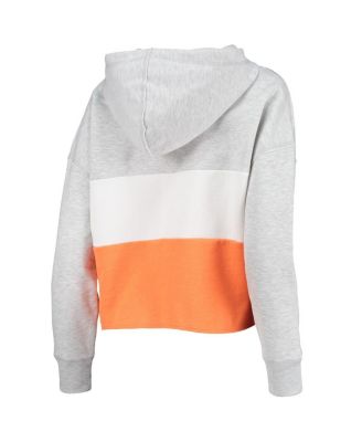Women's '47 Heathered Gray, Heathered Orange Clemson Tigers Lizzy Colorblocked Cropped Pullover Hoodie