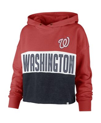Women's '47 Heathered Red and Heathered Navy Washington Nationals Lizzy Cropped Pullover Hoodie