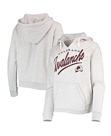 Women's Heathered Gray Colorado Avalanche Cross Script Kennedy V-Neck Pullover Hoodie
