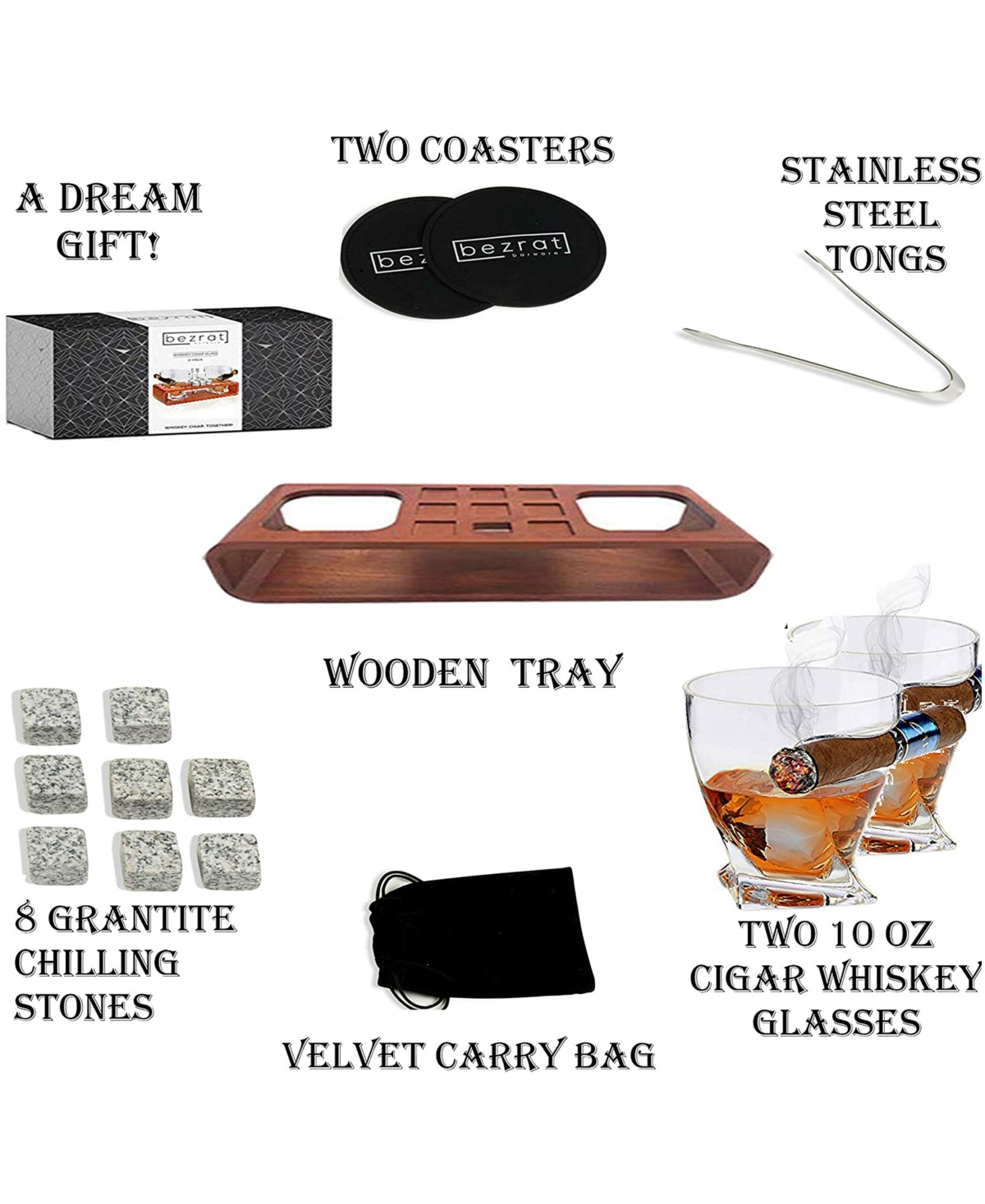 Bezrat Cigar Glasses On Wood Tray, Set Of 16 In Clear
