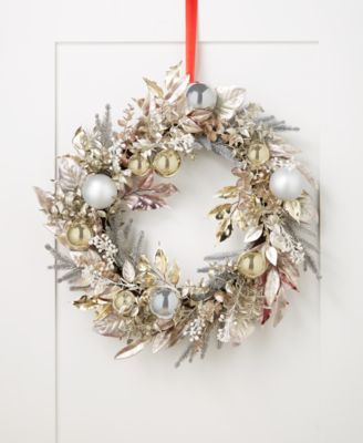 Holiday Lane - Pastel Prism Wreath with Leaves, Berries, and Plastic Ball Accessories