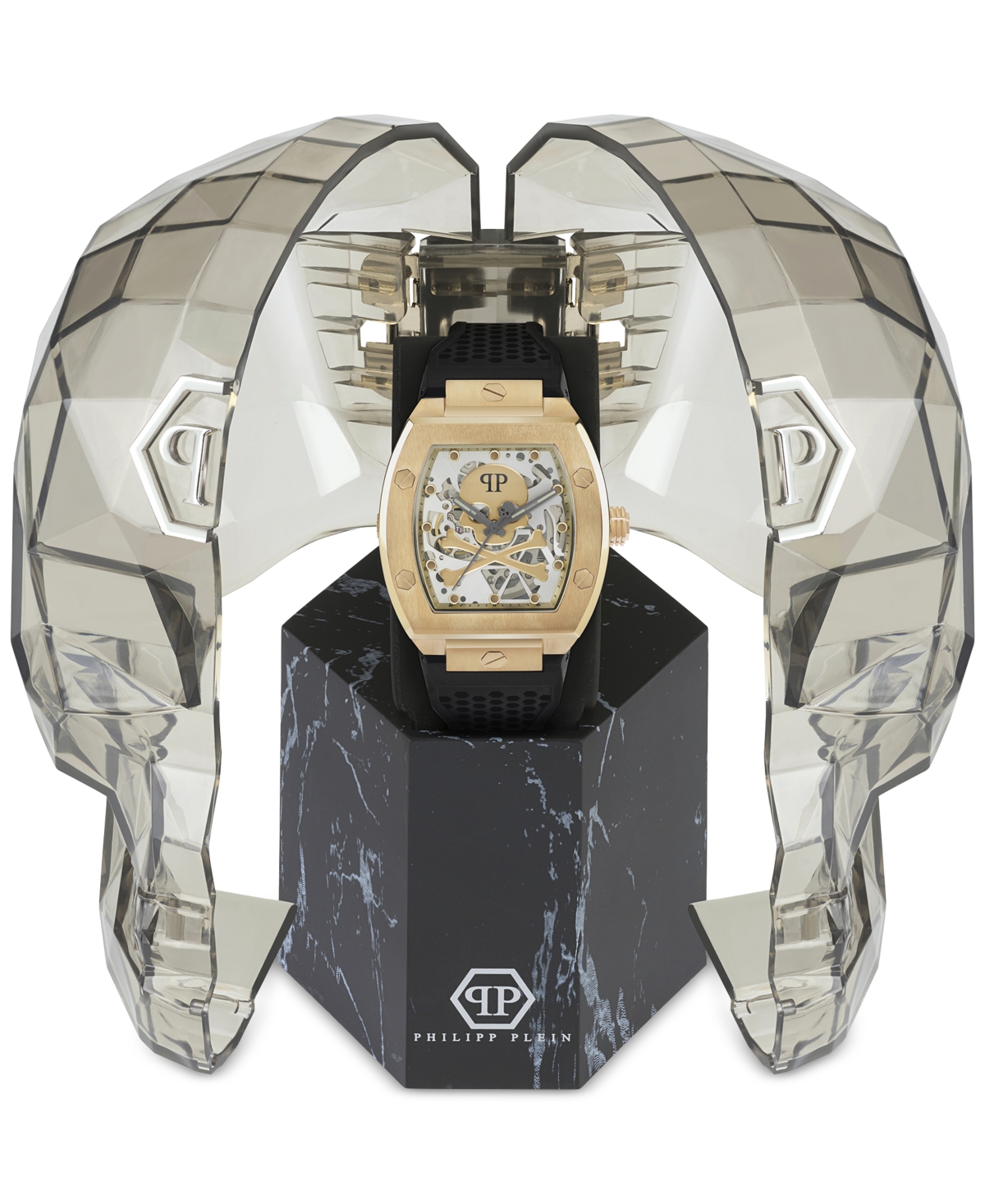 Shop Philipp Plein Men's Automatic The $keleton Black Silicone Strap Watch 44mm In Gold Tone