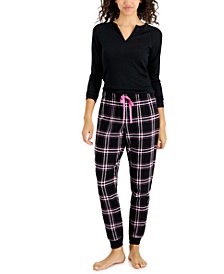 Split-Neck Pajama Top & Plaid Fleece Pajama Pants, Created for Macy's