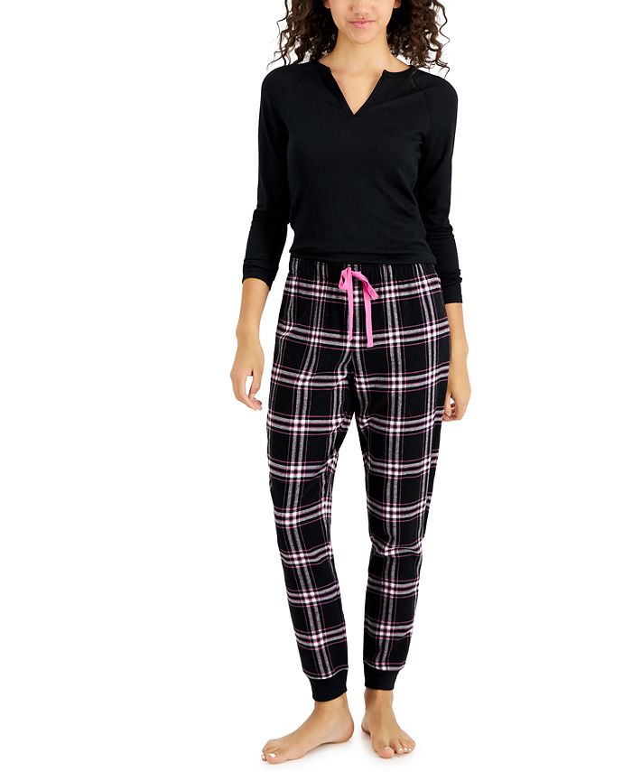 Jenni Split-Neck Pajama Top & Plaid Fleece Pajama Pants, Created for Macy's  & Reviews - All Pajamas, Robes & Loungewear - Women - Macy's