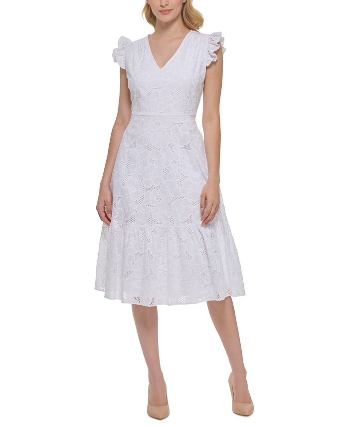 KARL LAGERFELD PARIS Women's Cotton Eyelet A-Line Dress - Macy's