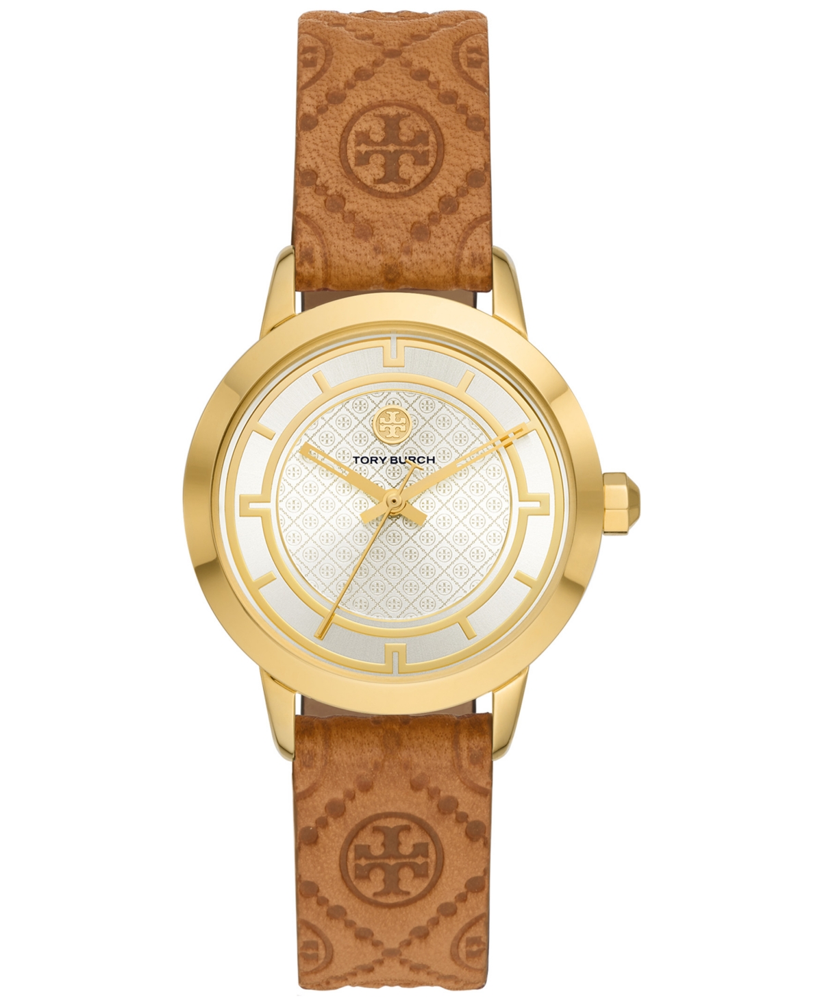 Tory Burch Women's The Tory Monogram Embossed Leather Strap Watch 34mm In Brown