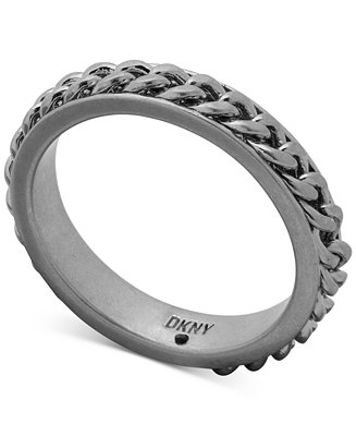 handig Perceptueel spleet DKNY Men's Silver-Tone Curb Chain Inlay Ring & Reviews - All Accessories -  Men - Macy's