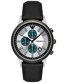 Men's Chronograph Silver-Tone Leather Watch 43mm