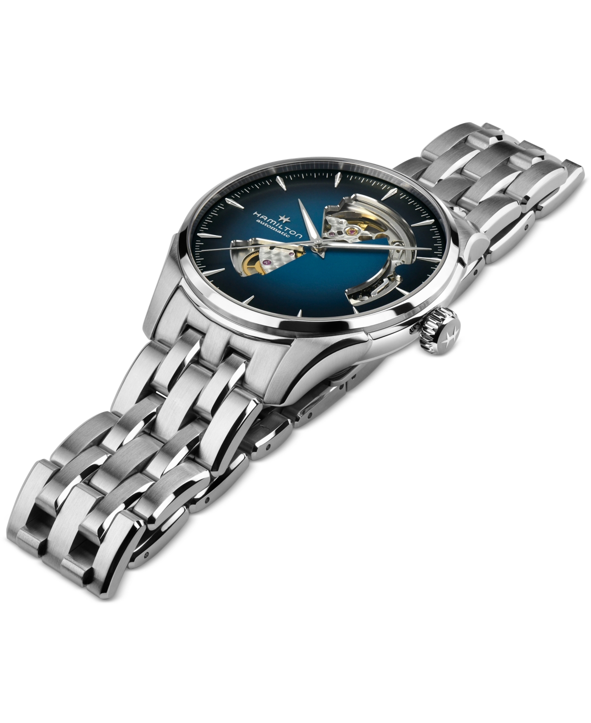 Shop Hamilton Men's Automatic Jazzmaster Open Heart Smoked Blue Stainless Steel Bracelet Watch 40mm