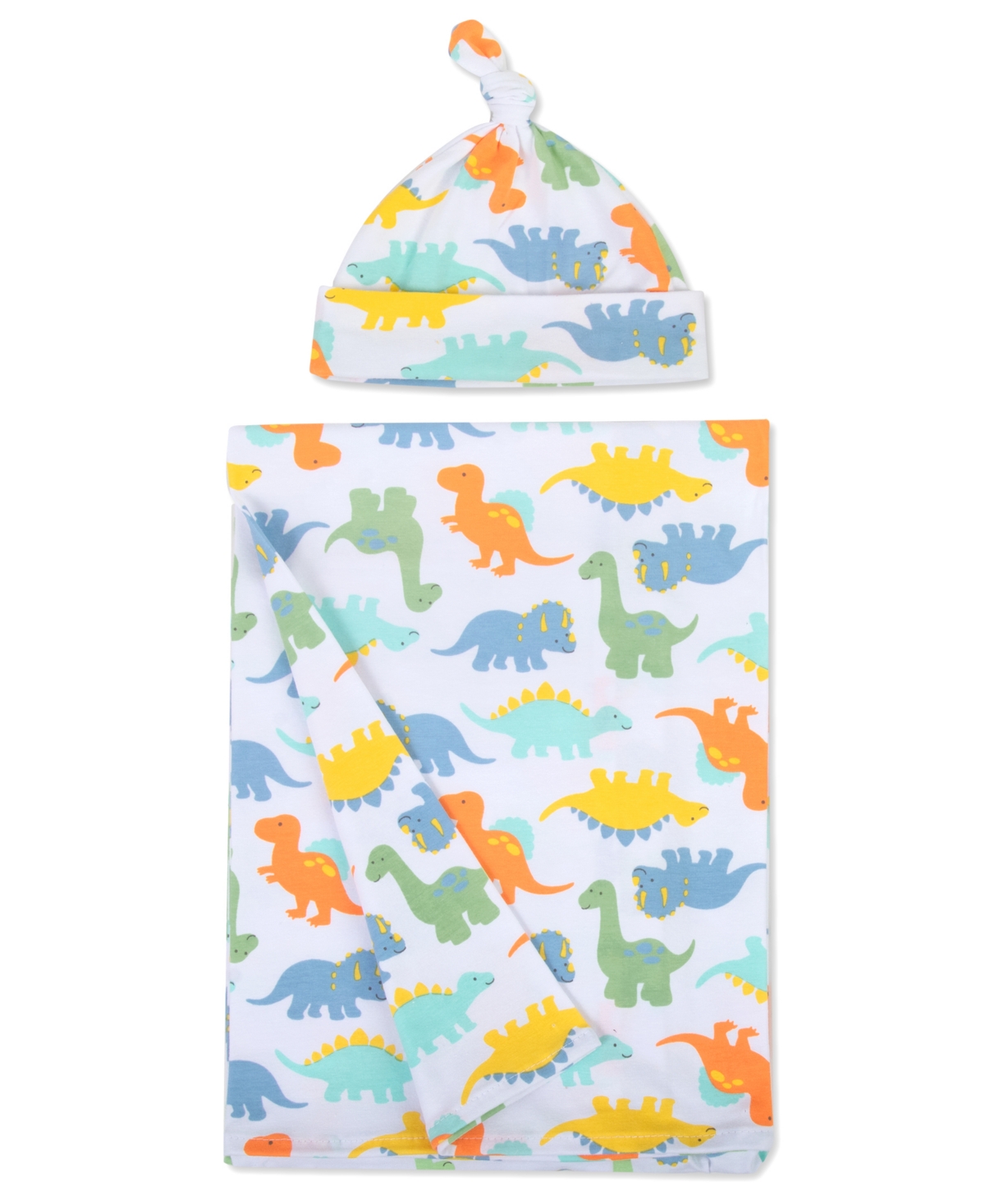 Baby Essentials Baby Boys Soft Dinosaur Print Swaddle Wrap Blanket With Matching Hat, 2 Piece Set In Multi