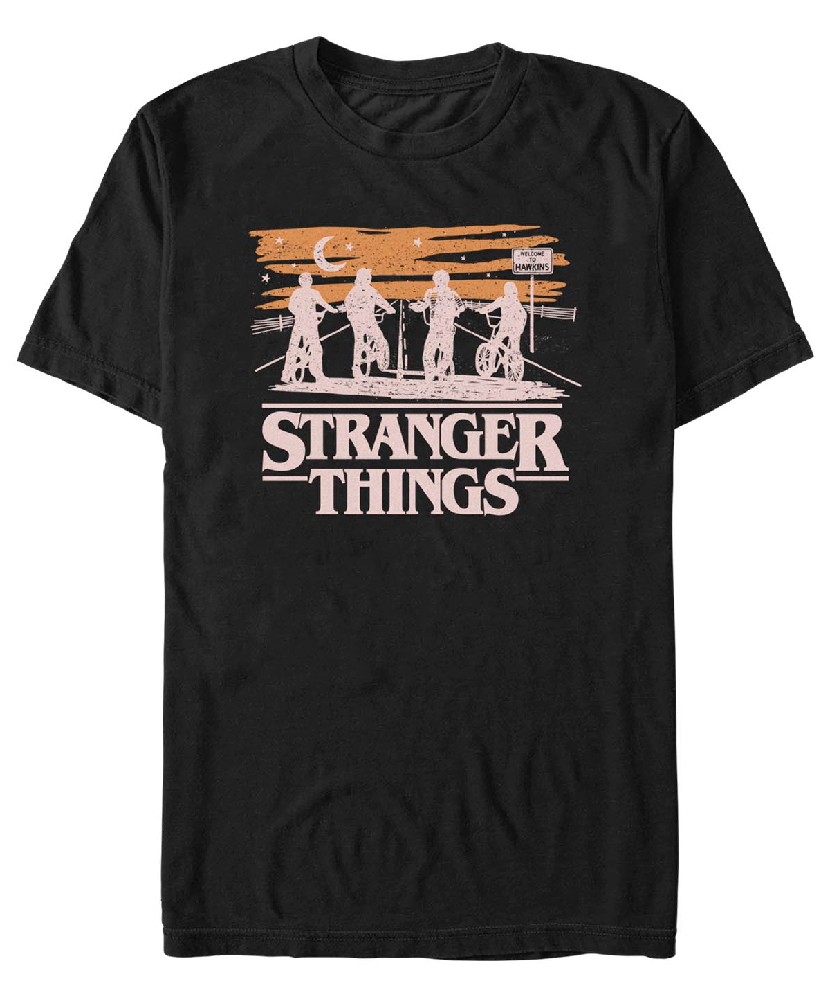 Fifth Sun Stranger Things Men's Night Silhouettes Short Sleeve T-shirt In Black