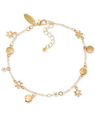 Style & Co - Gold-Tone Imitation Pearl Flower Bead Anklet